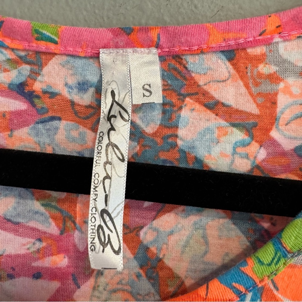 Lulu B Vibrant Floral Tunic Top 3/4 Sleeves Lightweight Relaxed Fit Beach S - Picture 5 of 7